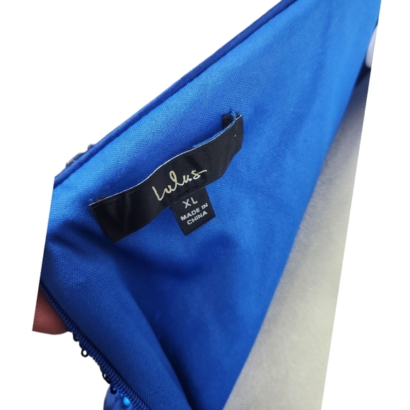 Lulu's Keep Glowing Blue Floral Sequin Mini Dress XL Cocktail Party Dance Formal - Picture 5 of 11